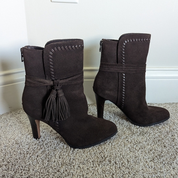 Coach Jessie Suede Silky Nappa Tassel Chestnut Brown Boots sz 7 - Picture 2 of 11